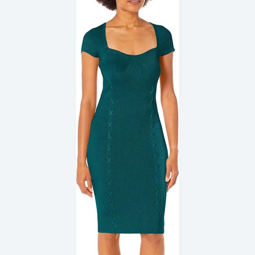 GUESS NWT Green Margot Cap Sleeve Ribbed Midi Dress Size Medium